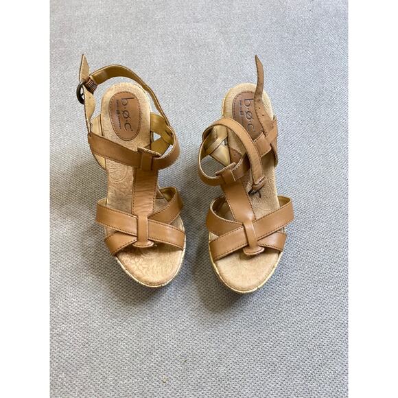 B.O.C Born Light Brown T-Strap Platform Sandals, 7 Womens, 38 EU - Picture 2 of 8